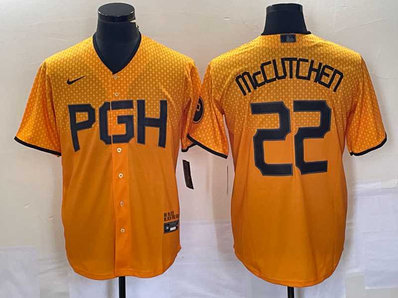 Men%27s Pittsburgh Pirates #22 Andrew McCutchen Gold 2023 City Connect Stitched Jersey 1